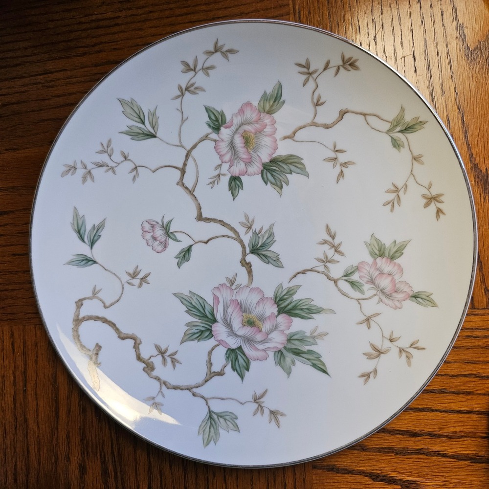 Noritake China Chatham 5502 Dinner Plate Pink Floral Peony Platinum Trim Japan